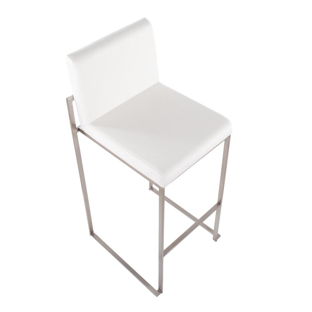Stainless Steel, White Velvet Fuji High Back Barstool - Set of 2. Picture 7