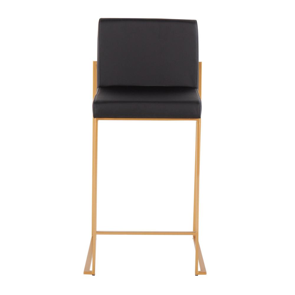 Gold Steel, Black PU Fuji High Back Counter Stool - Set of 2. Picture 6