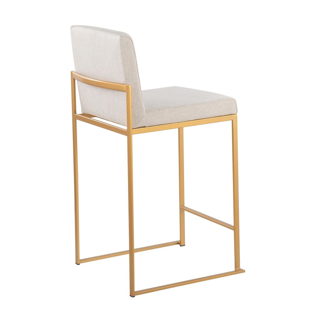 Gold Steel, Beige Fabric Fuji High Back Counter Stool - Set of 2. Picture 4
