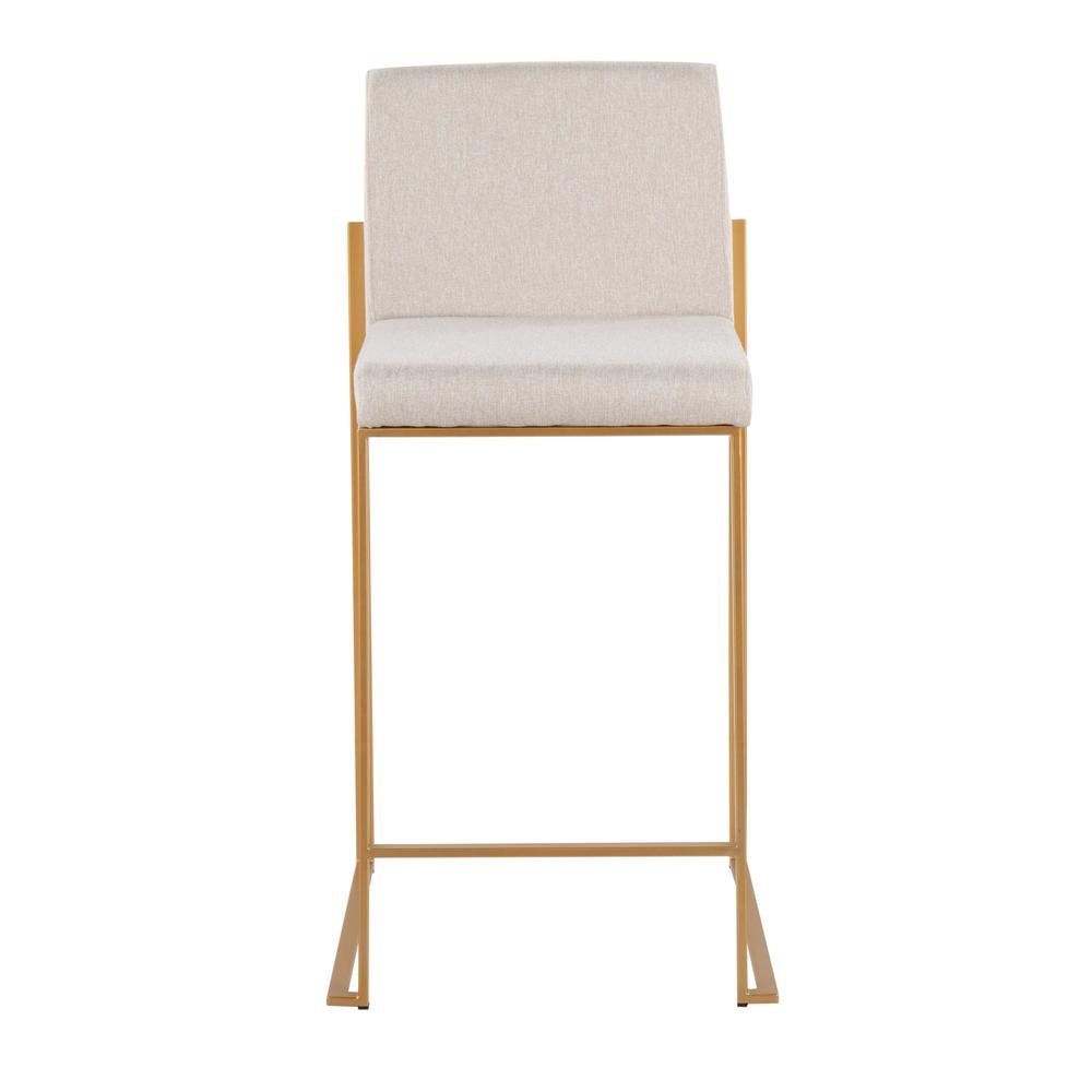 Gold Steel, Beige Fabric Fuji High Back Counter Stool - Set of 2. Picture 6