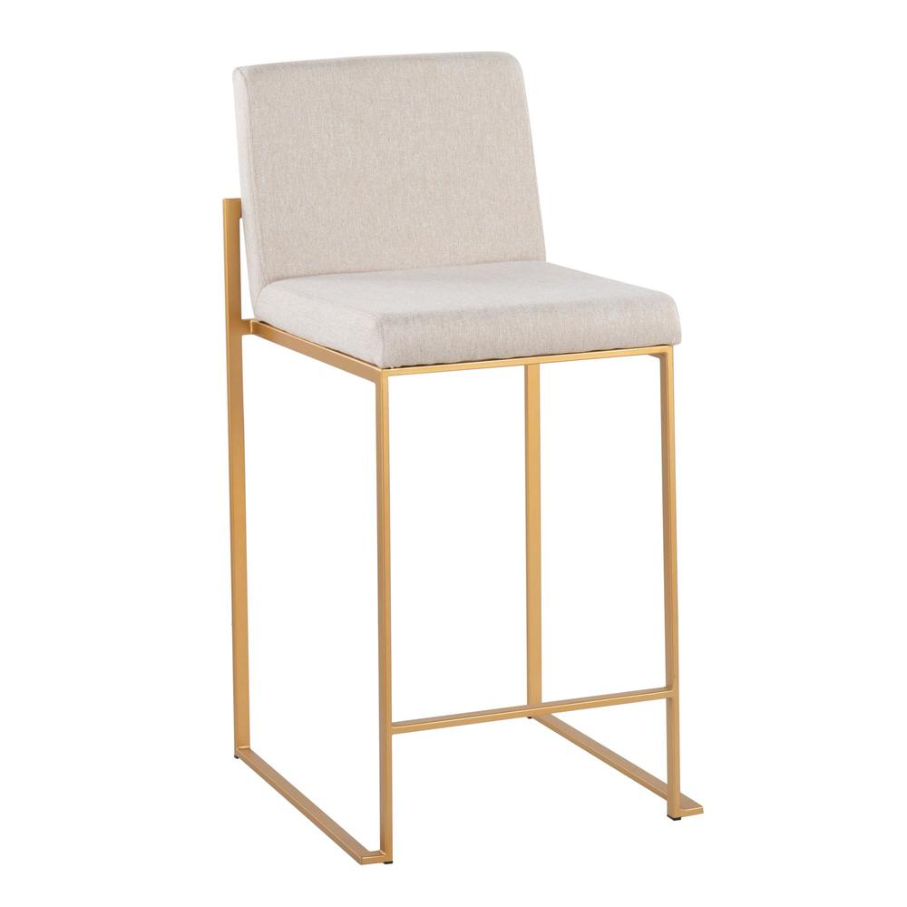 Gold Steel, Beige Fabric Fuji High Back Counter Stool - Set of 2. Picture 2