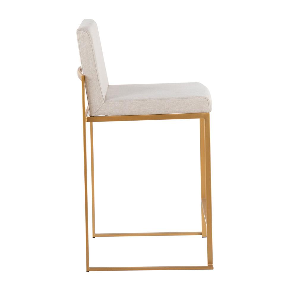 Gold Steel, Beige Fabric Fuji High Back Counter Stool - Set of 2. Picture 3