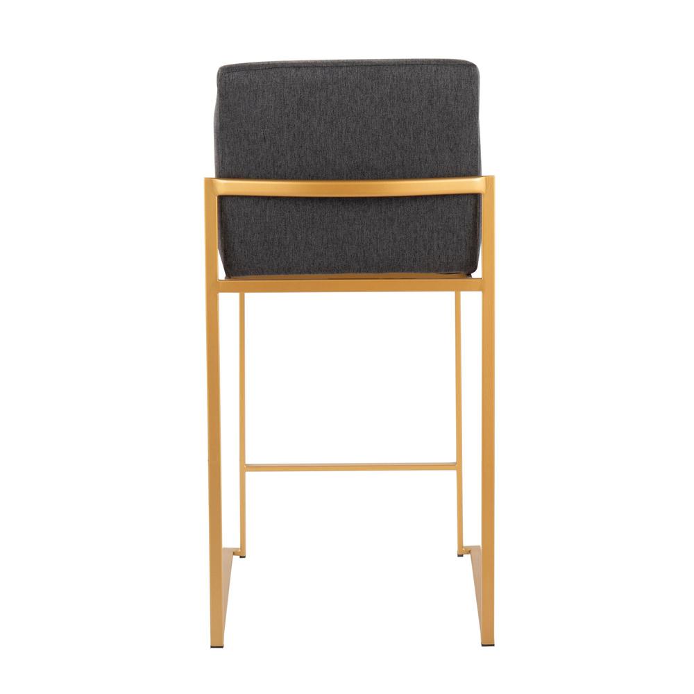Gold Steel, Charcoal Fabric Fuji High Back Counter Stool - Set of 2. Picture 5