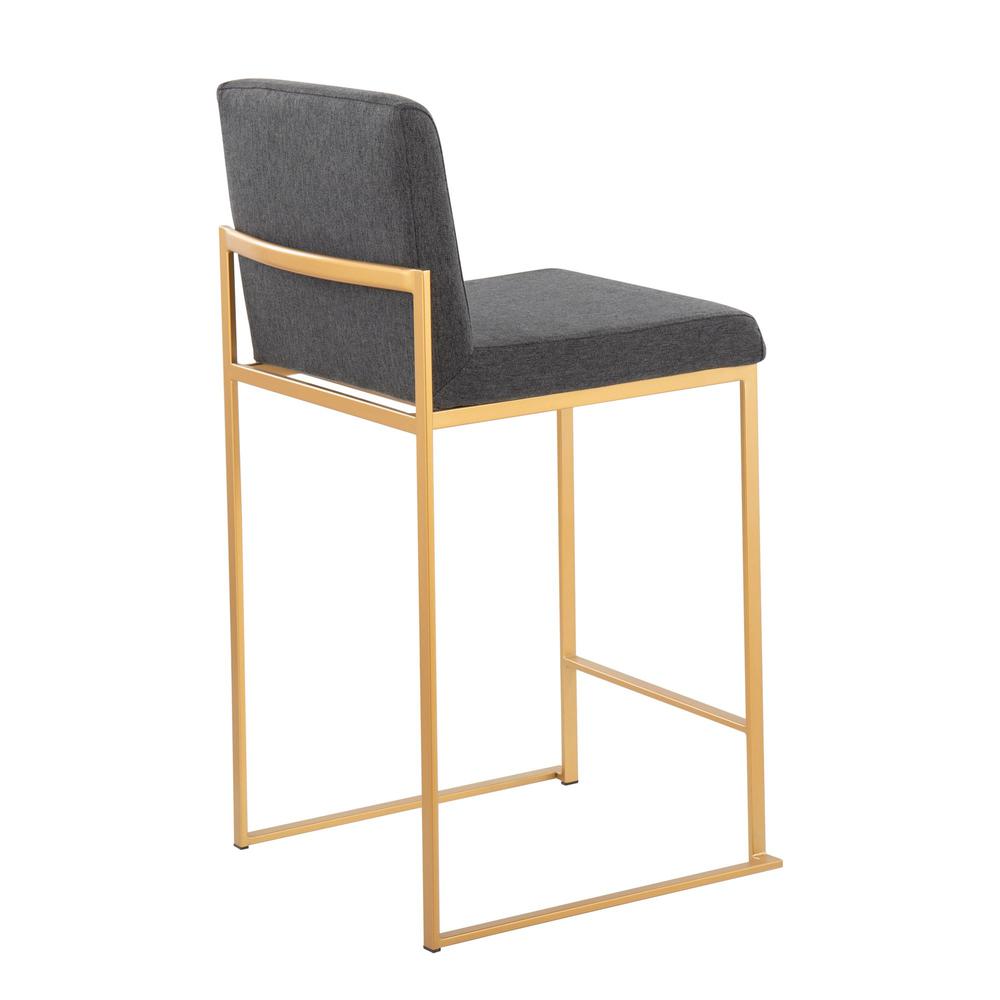 Gold Steel, Charcoal Fabric Fuji High Back Counter Stool - Set of 2. Picture 4