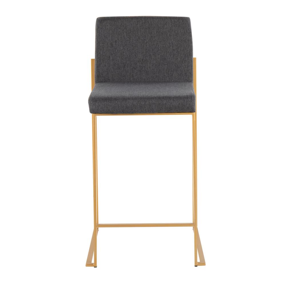 Gold Steel, Charcoal Fabric Fuji High Back Counter Stool - Set of 2. Picture 6