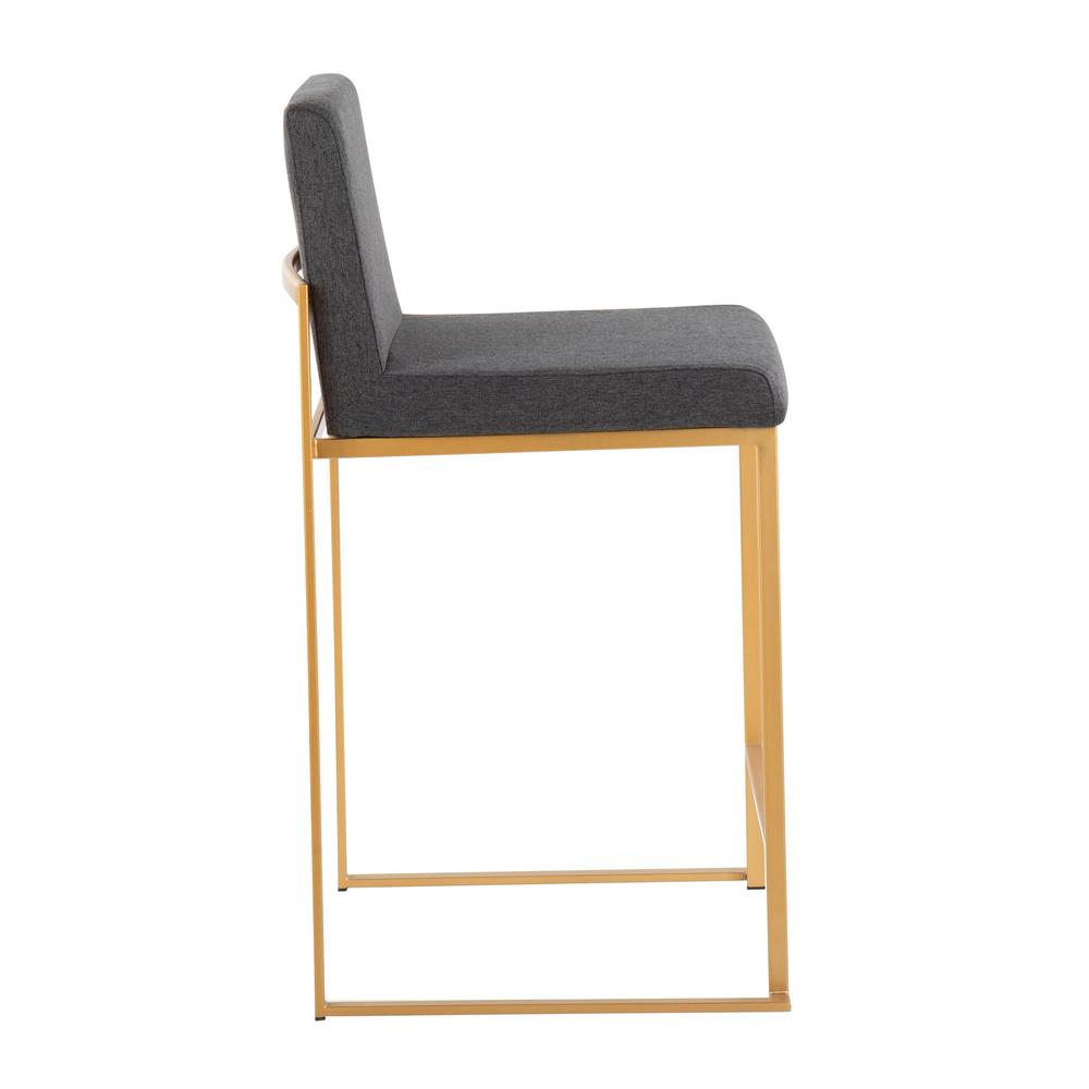 Gold Steel, Charcoal Fabric Fuji High Back Counter Stool - Set of 2. Picture 3