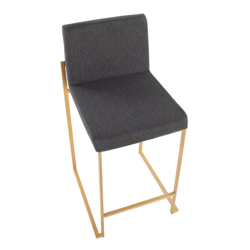 Gold Steel, Charcoal Fabric Fuji High Back Counter Stool - Set of 2. Picture 7