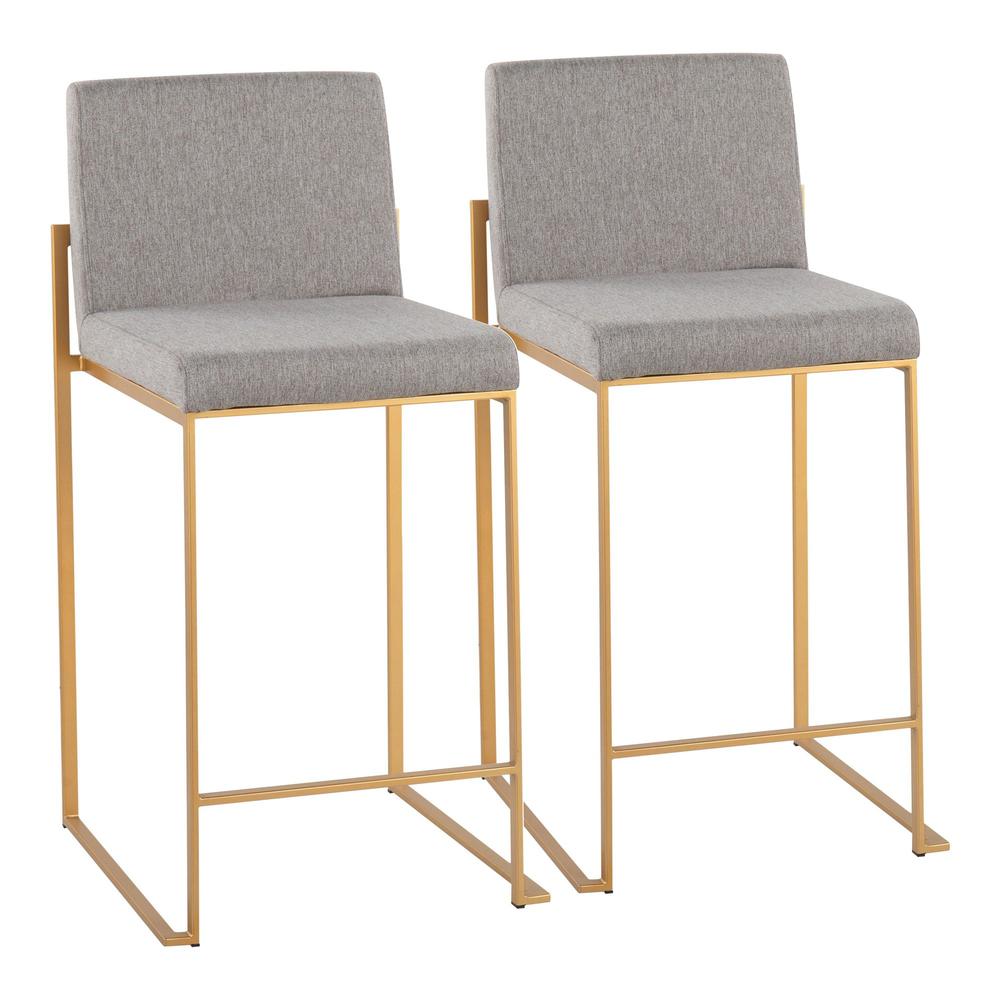 Gold Steel, Grey Fabric Fuji High Back Counter Stool - Set of 2. Picture 1