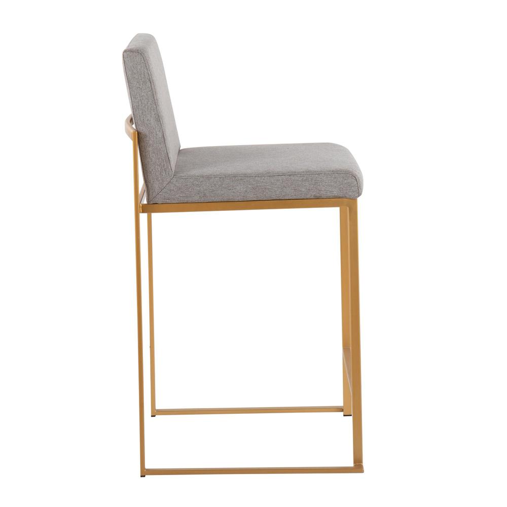 Gold Steel, Grey Fabric Fuji High Back Counter Stool - Set of 2. Picture 3