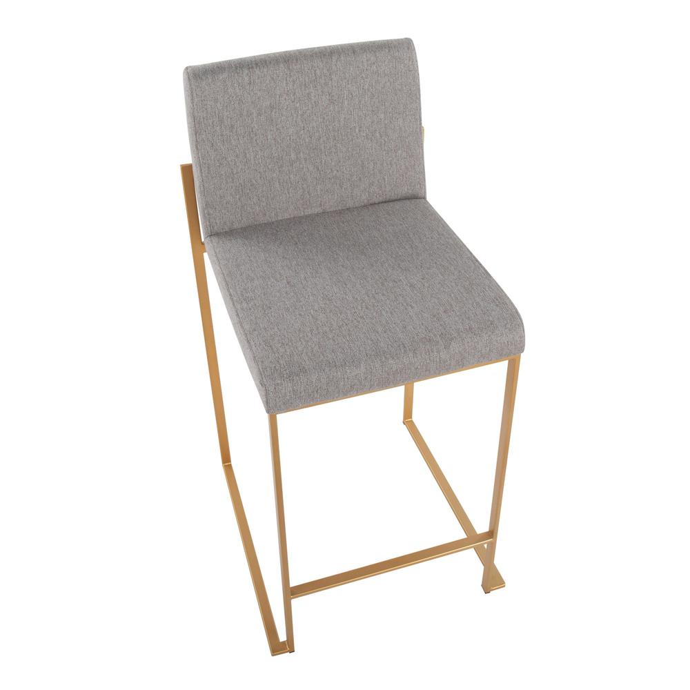 Gold Steel, Grey Fabric Fuji High Back Counter Stool - Set of 2. Picture 7