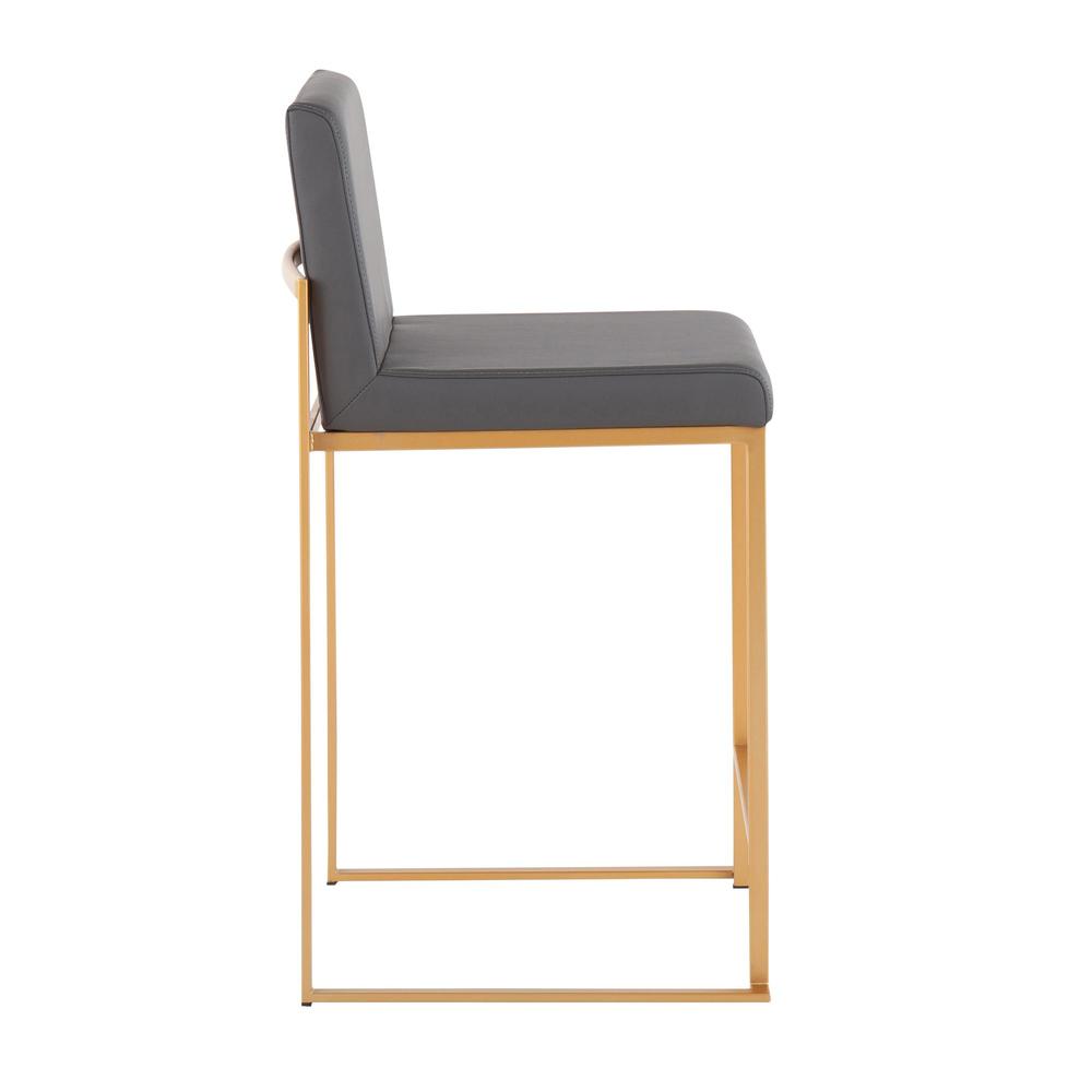Gold Steel, Grey PU Fuji High Back Counter Stool - Set of 2. Picture 3