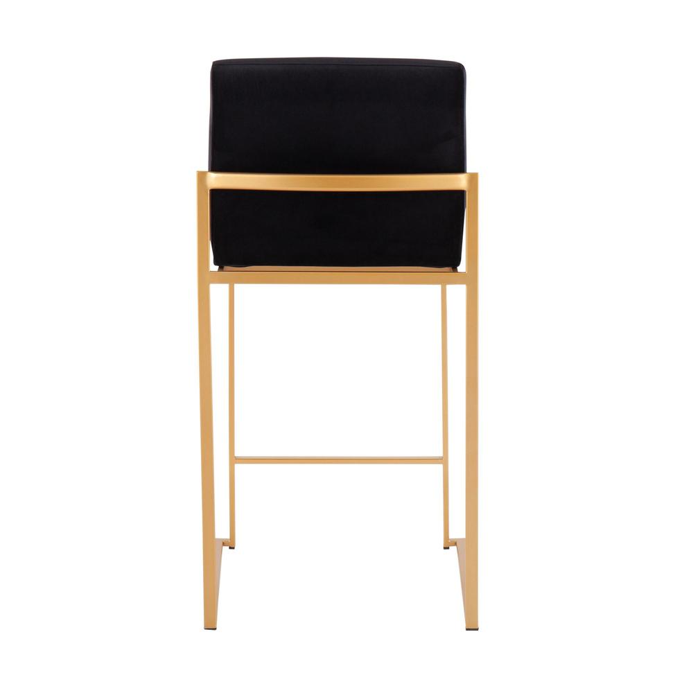 Gold Steel, Black Velvet Fuji High Back Counter Stool - Set of 2. Picture 5
