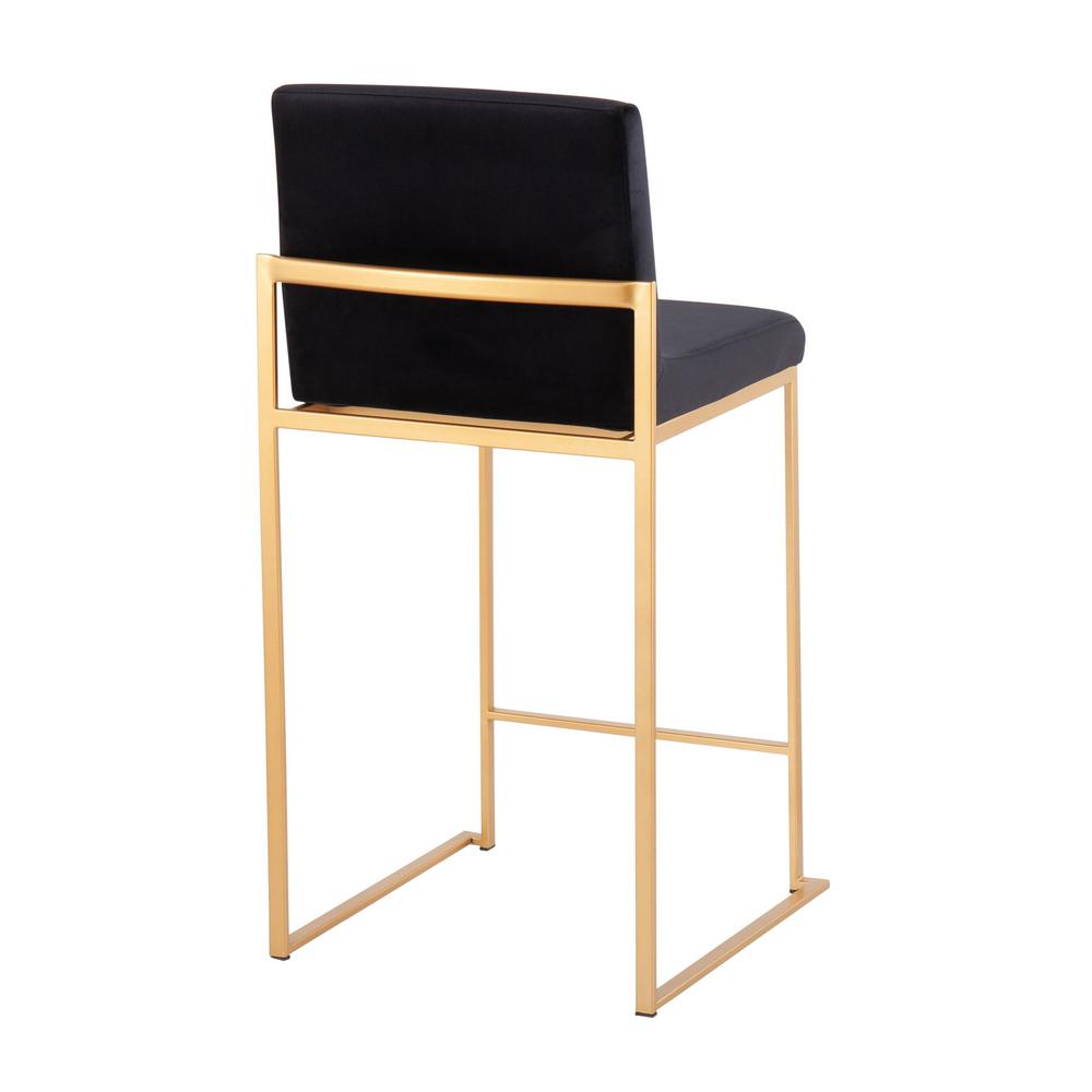 Gold Steel, Black Velvet Fuji High Back Counter Stool - Set of 2. Picture 4