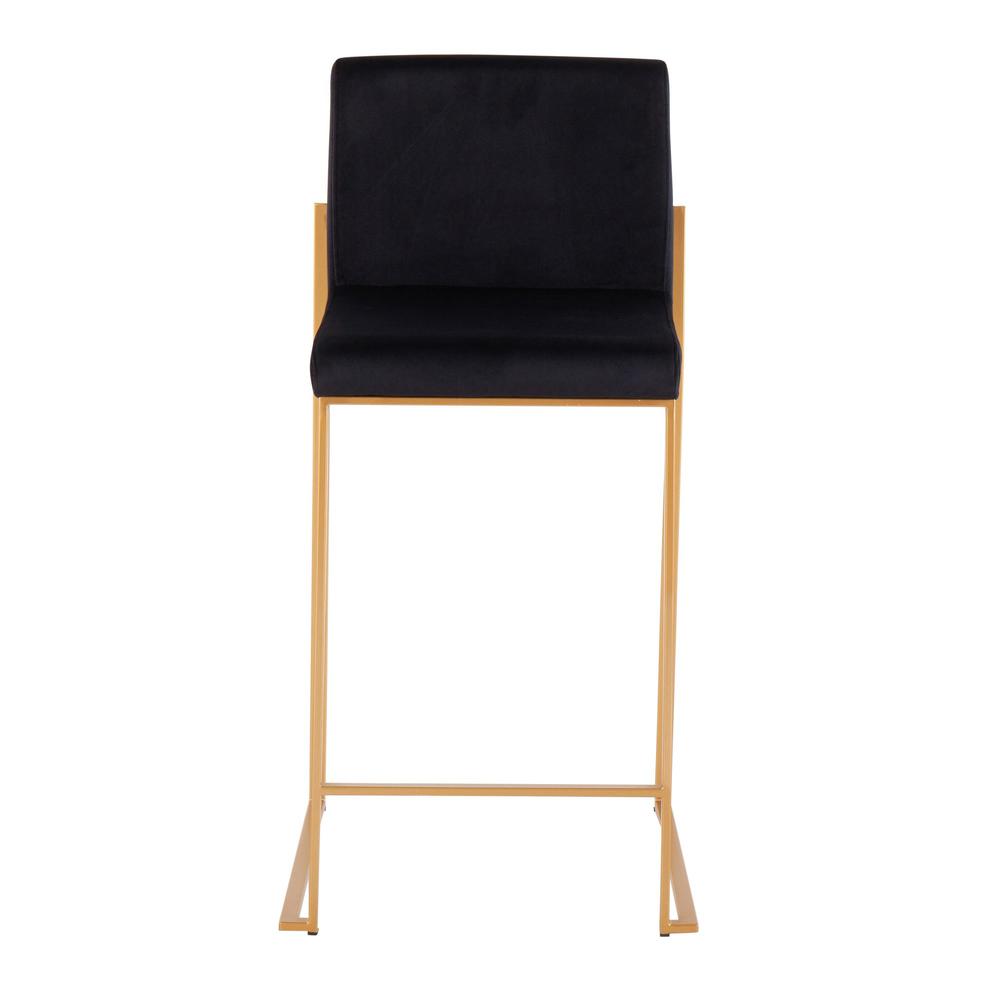 Gold Steel, Black Velvet Fuji High Back Counter Stool - Set of 2. Picture 6