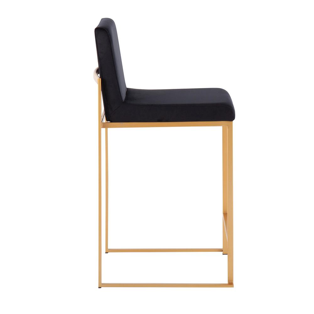 Gold Steel, Black Velvet Fuji High Back Counter Stool - Set of 2. Picture 3