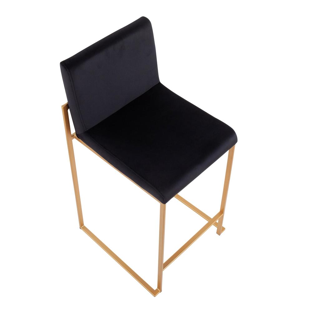 Gold Steel, Black Velvet Fuji High Back Counter Stool - Set of 2. Picture 7