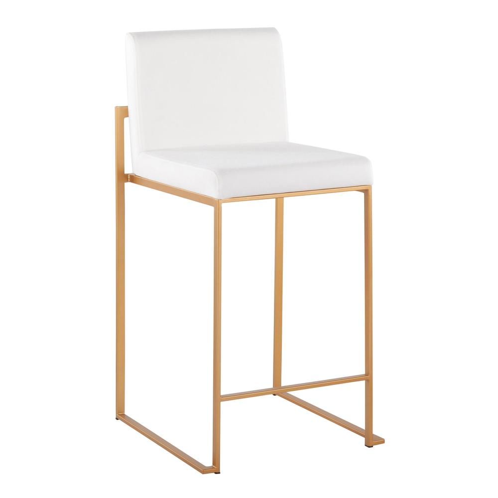 Gold Steel, White Velvet Fuji High Back Counter Stool - Set of 2. Picture 2