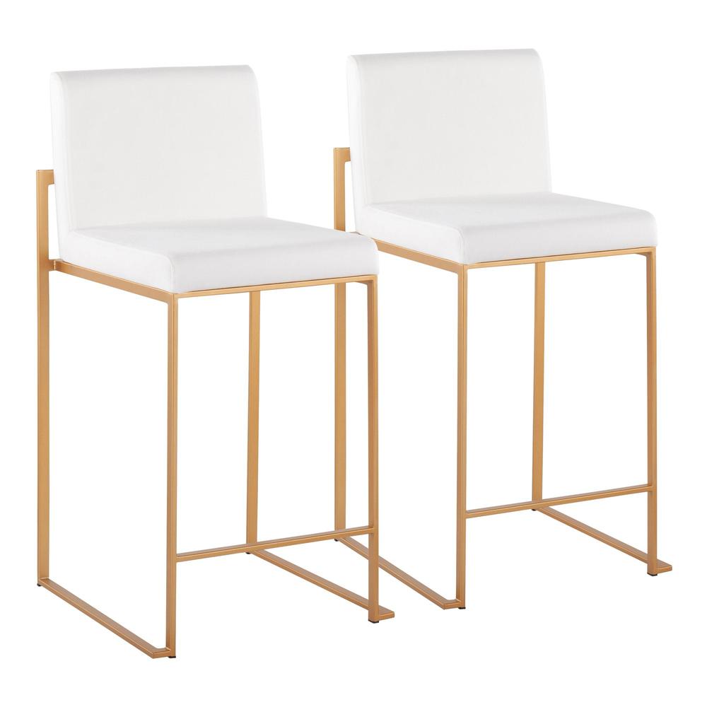 Gold Steel, White Velvet Fuji High Back Counter Stool - Set of 2. Picture 1