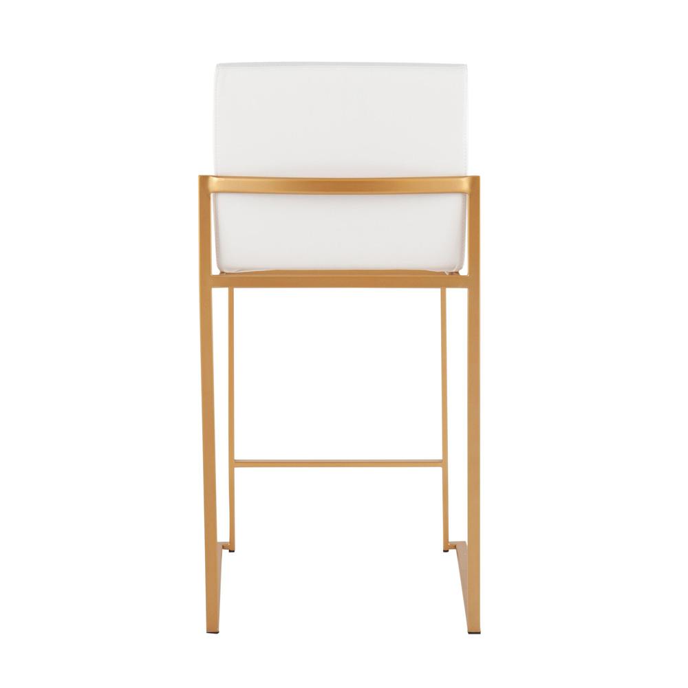 Gold Steel, White PU Fuji High Back Counter Stool - Set of 2. Picture 5