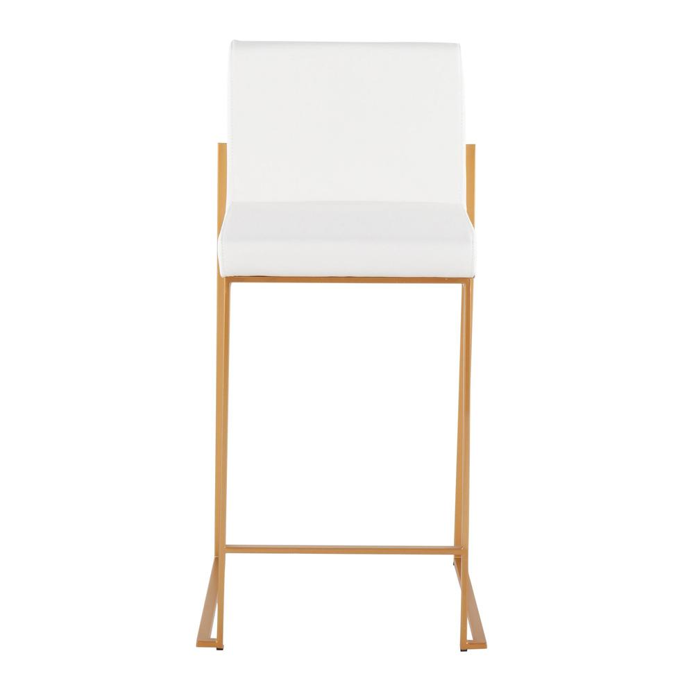 Gold Steel, White PU Fuji High Back Counter Stool - Set of 2. Picture 6