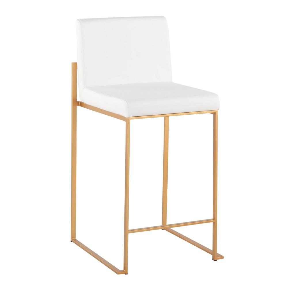 Gold Steel, White PU Fuji High Back Counter Stool - Set of 2. Picture 2