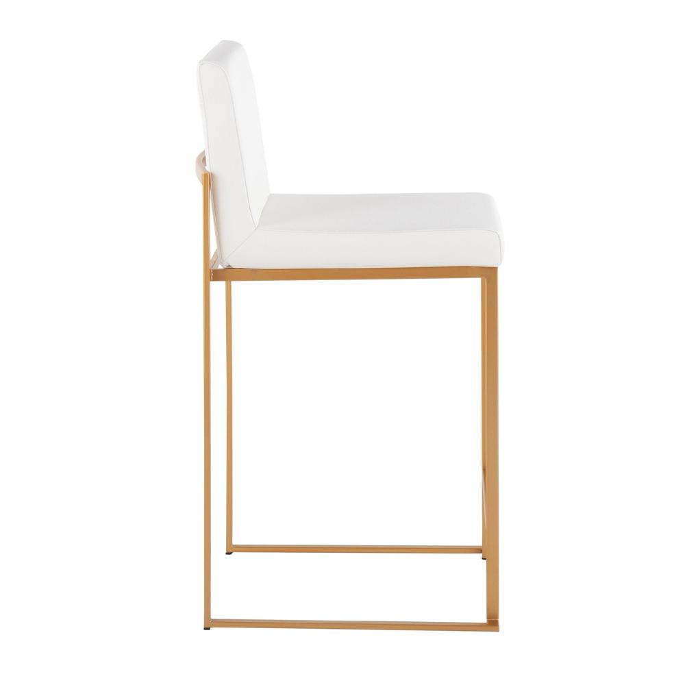 Gold Steel, White PU Fuji High Back Counter Stool - Set of 2. Picture 3