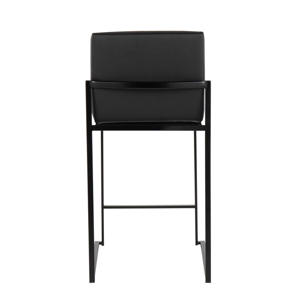 Black Steel, Black PU Fuji High Back Counter Stool - Set of 2. Picture 5