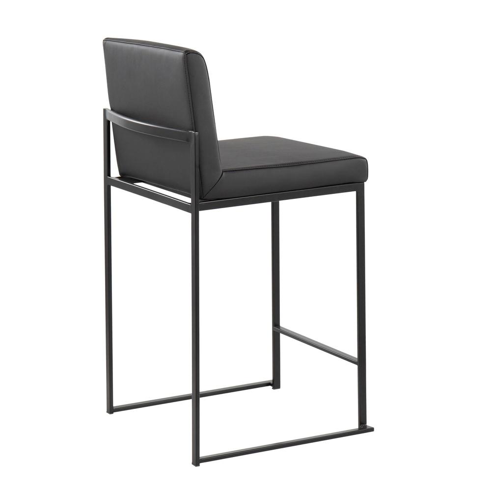 Black Steel, Black PU Fuji High Back Counter Stool - Set of 2. Picture 4