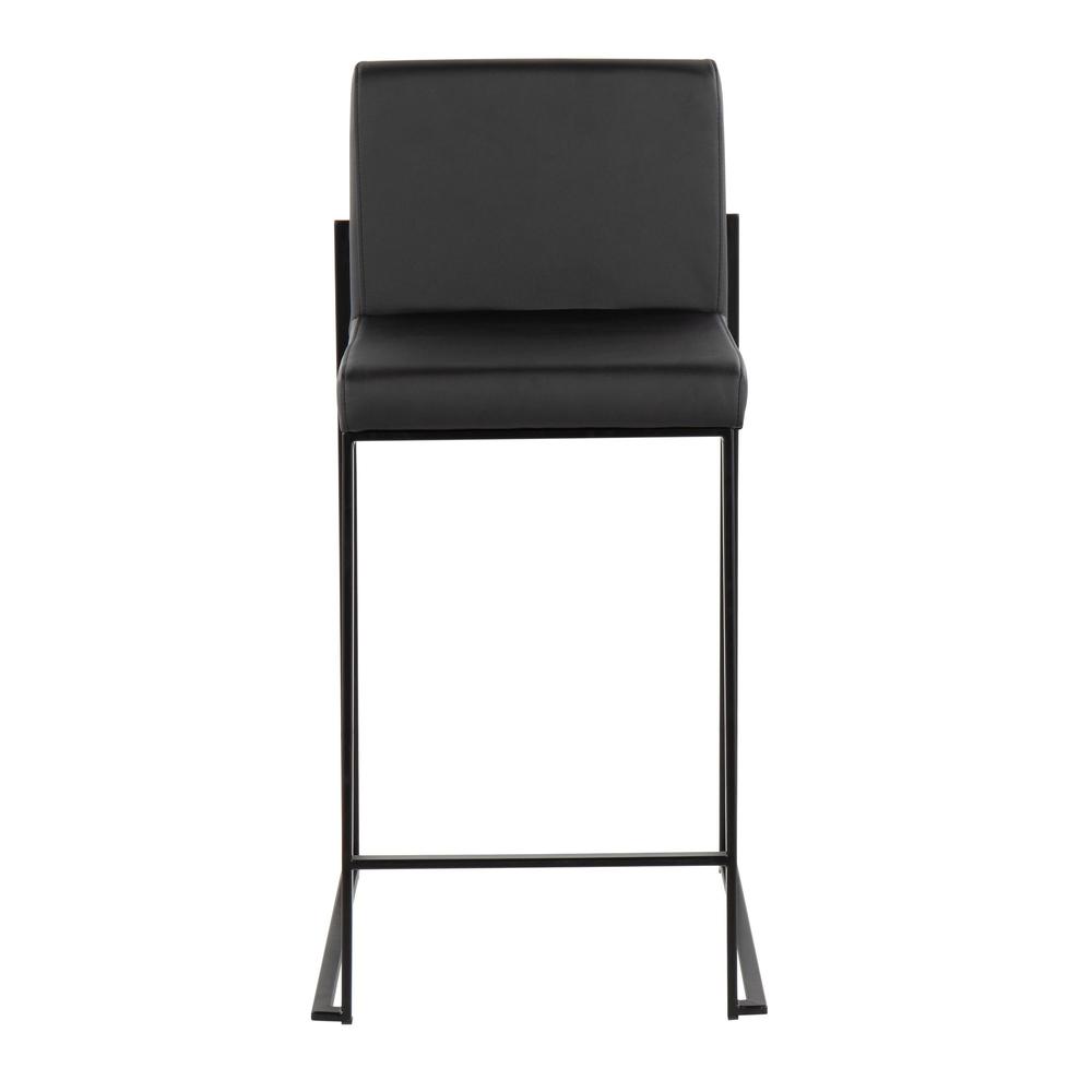 Black Steel, Black PU Fuji High Back Counter Stool - Set of 2. Picture 6