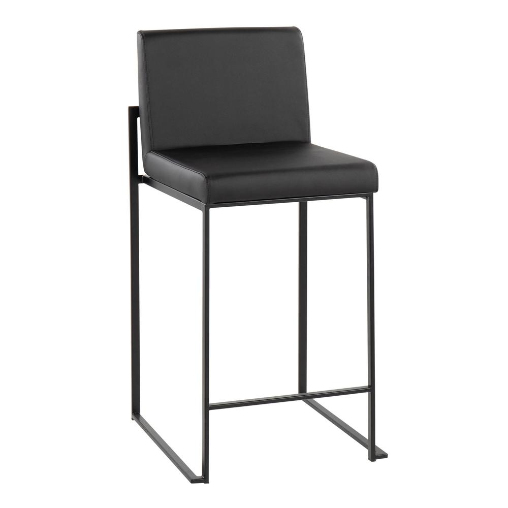 Black Steel, Black PU Fuji High Back Counter Stool - Set of 2. Picture 2