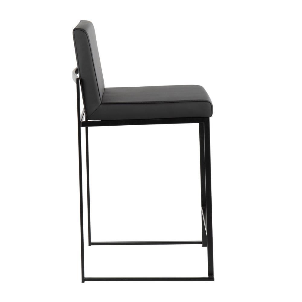 Black Steel, Black PU Fuji High Back Counter Stool - Set of 2. Picture 3