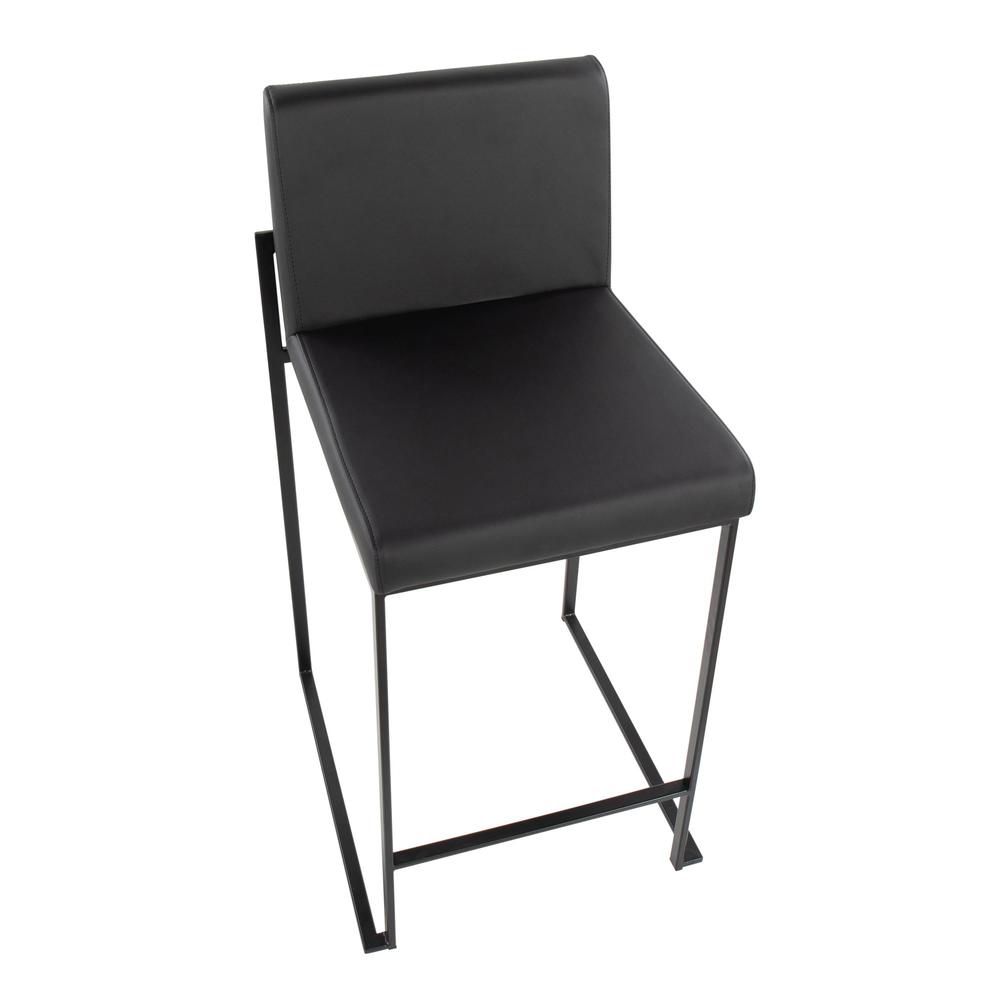 Black Steel, Black PU Fuji High Back Counter Stool - Set of 2. Picture 7