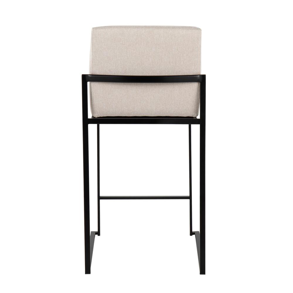 Black Steel, Beige Fabric Fuji High Back Counter Stool - Set of 2. Picture 5