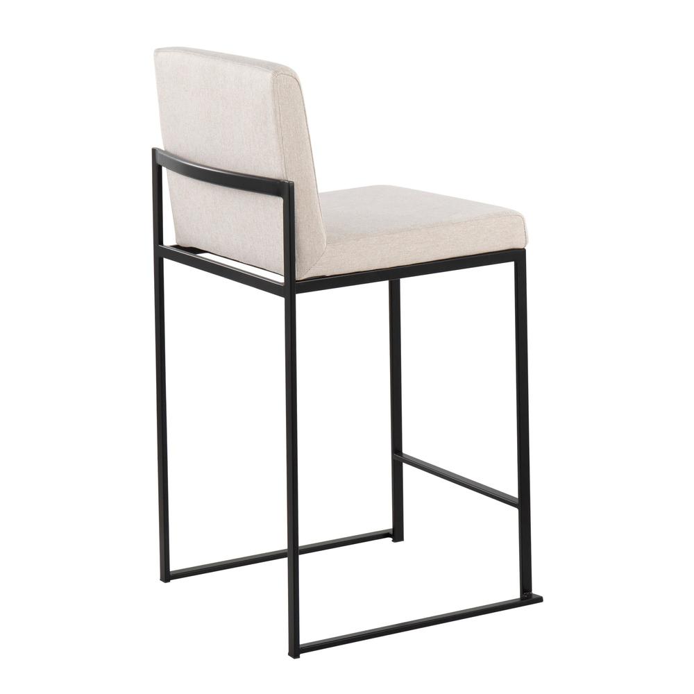 Black Steel, Beige Fabric Fuji High Back Counter Stool - Set of 2. Picture 4