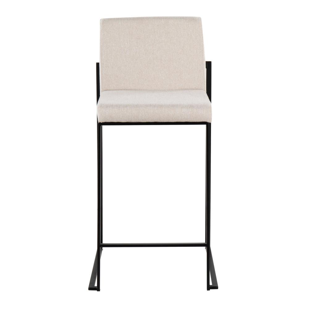 Black Steel, Beige Fabric Fuji High Back Counter Stool - Set of 2. Picture 6