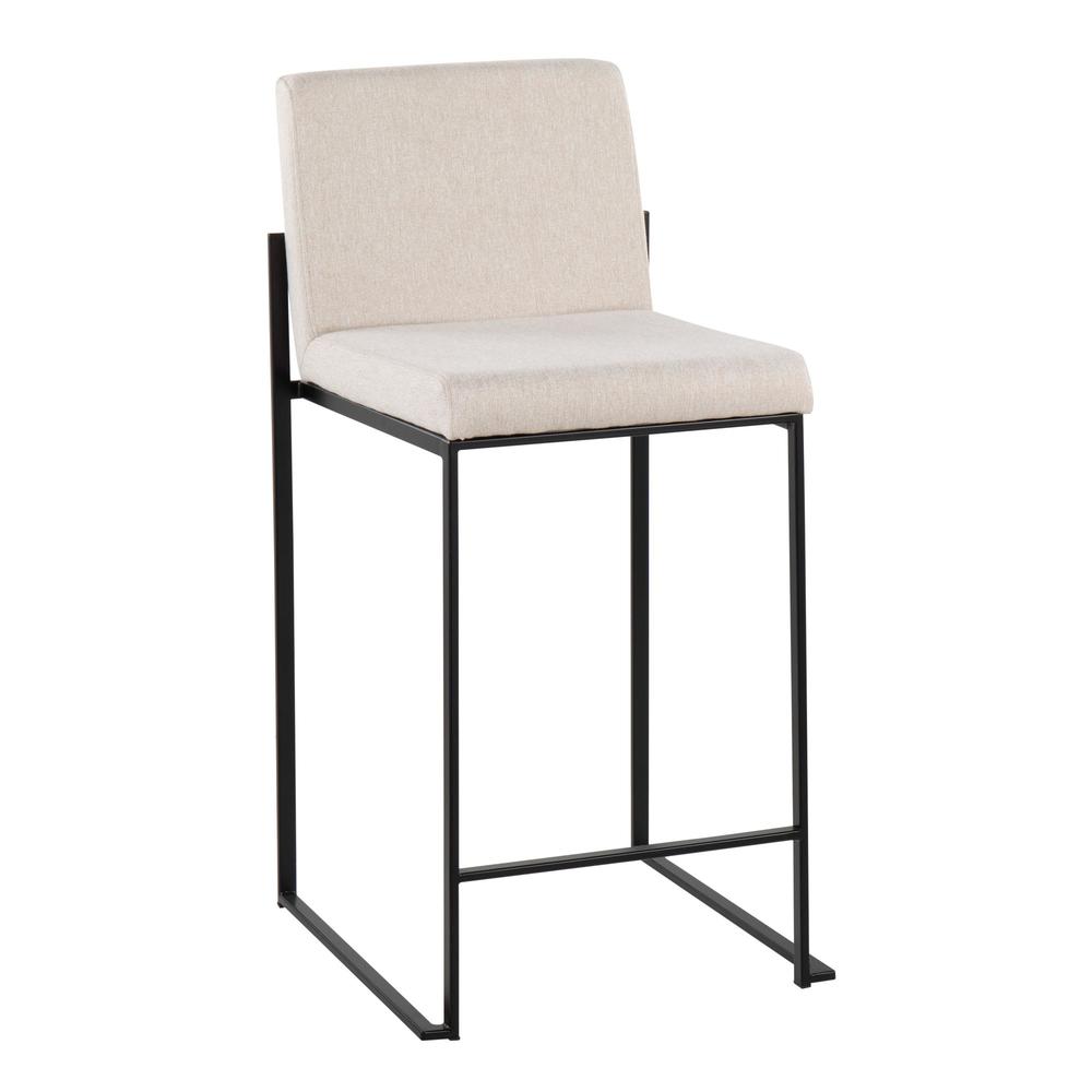 Black Steel, Beige Fabric Fuji High Back Counter Stool - Set of 2. Picture 2