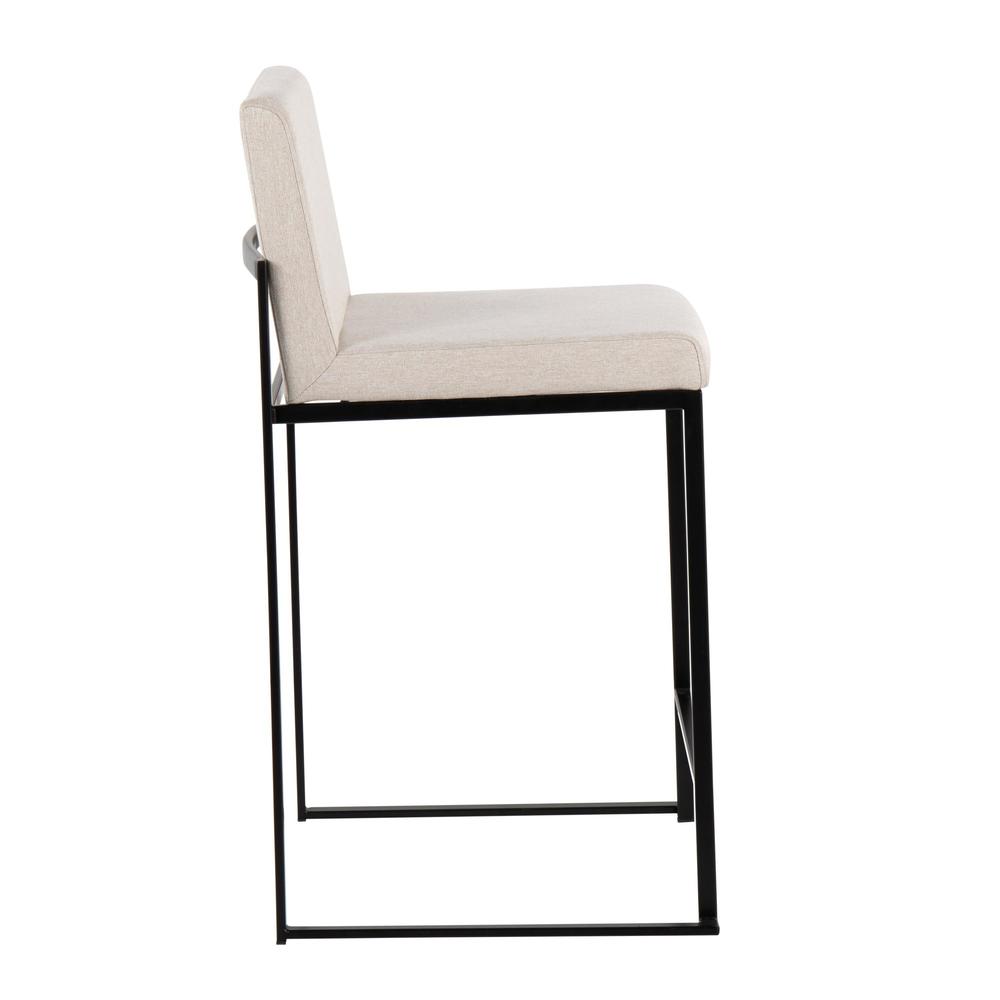 Black Steel, Beige Fabric Fuji High Back Counter Stool - Set of 2. Picture 3