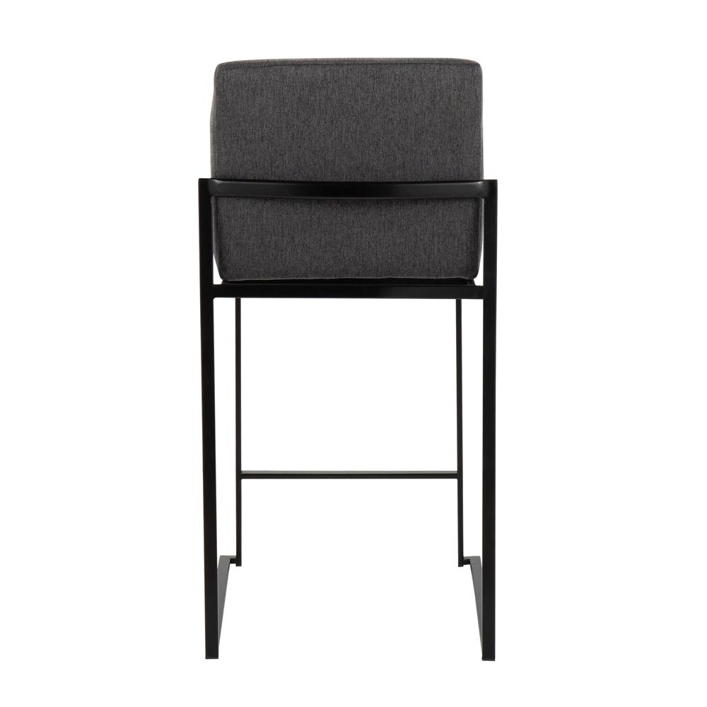Black Steel, Charcoal Fabric Fuji High Back Counter Stool - Set of 2. Picture 5