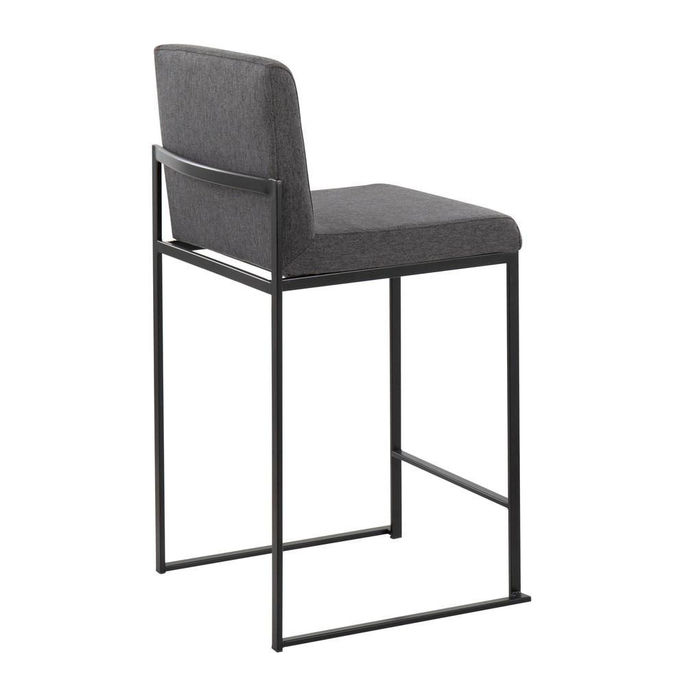 Black Steel, Charcoal Fabric Fuji High Back Counter Stool - Set of 2. Picture 4
