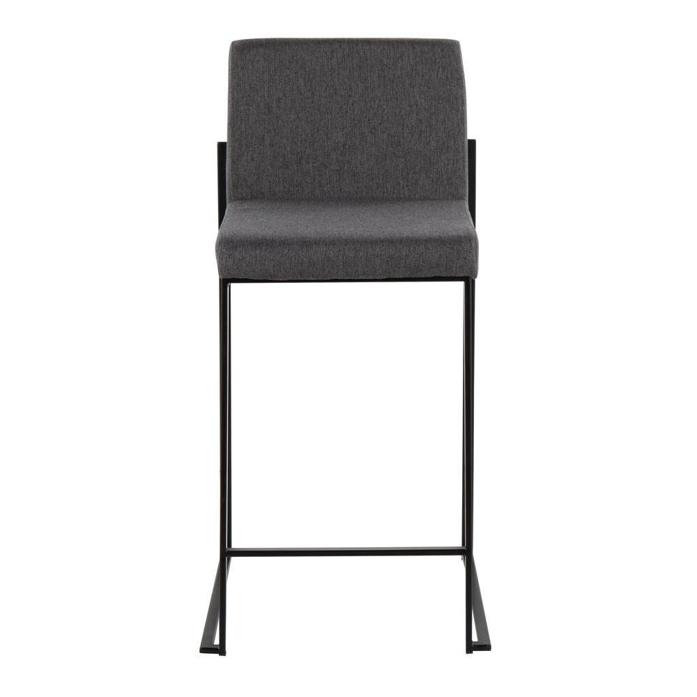 Black Steel, Charcoal Fabric Fuji High Back Counter Stool - Set of 2. Picture 6
