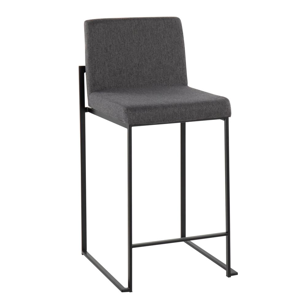 Black Steel, Charcoal Fabric Fuji High Back Counter Stool - Set of 2. Picture 2