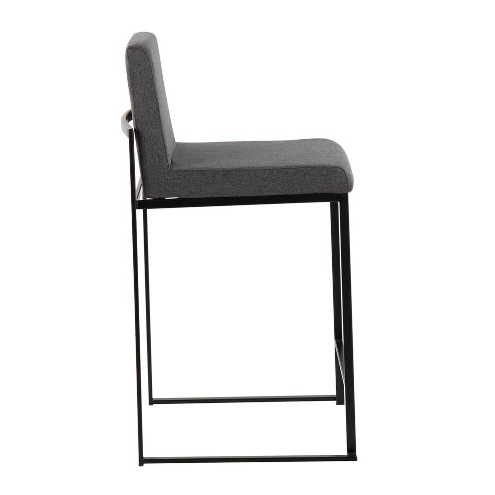 Black Steel, Charcoal Fabric Fuji High Back Counter Stool - Set of 2. Picture 3