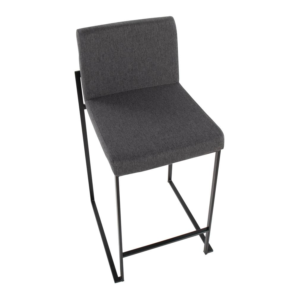 Black Steel, Charcoal Fabric Fuji High Back Counter Stool - Set of 2. Picture 7