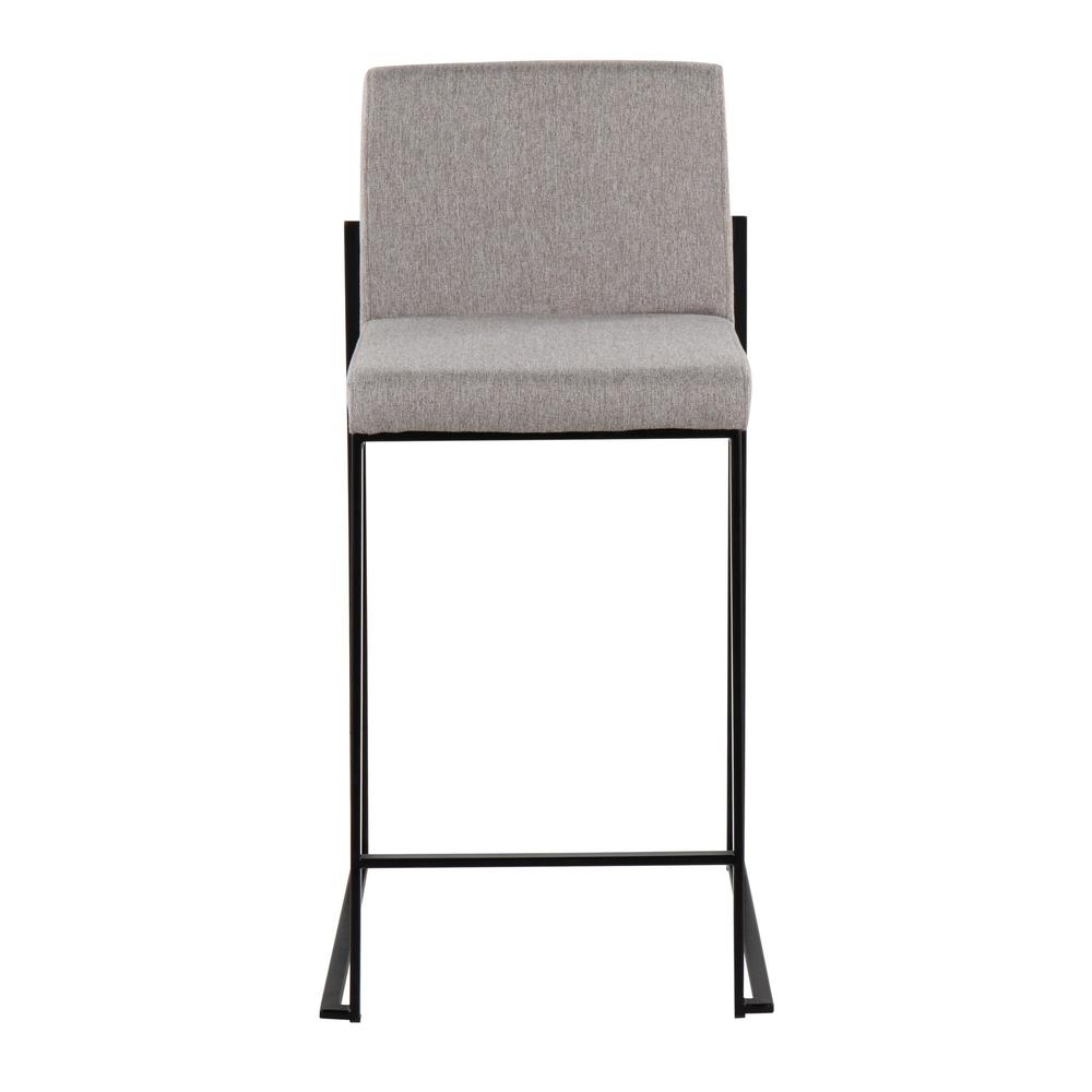 Black Steel, Grey Fabric Fuji High Back Counter Stool - Set of 2. Picture 6