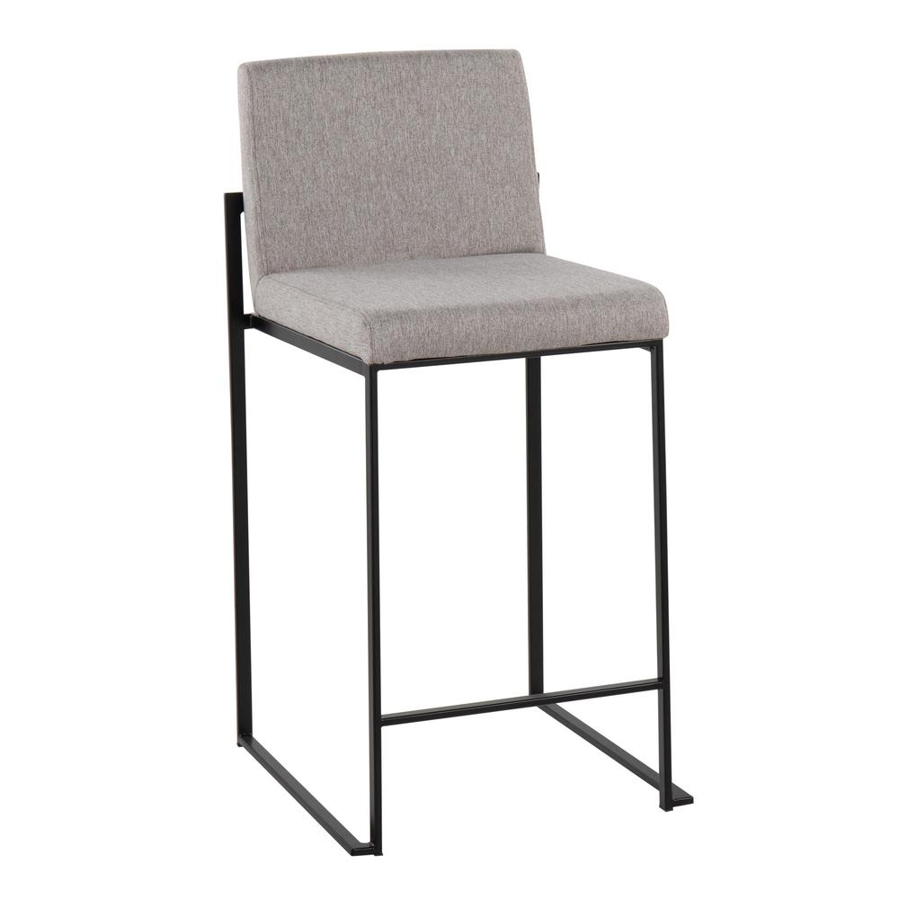 Black Steel, Grey Fabric Fuji High Back Counter Stool - Set of 2. Picture 2