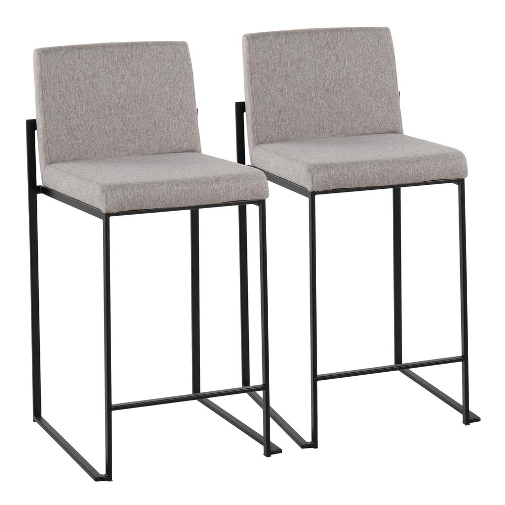 Black Steel, Grey Fabric Fuji High Back Counter Stool - Set of 2. Picture 1