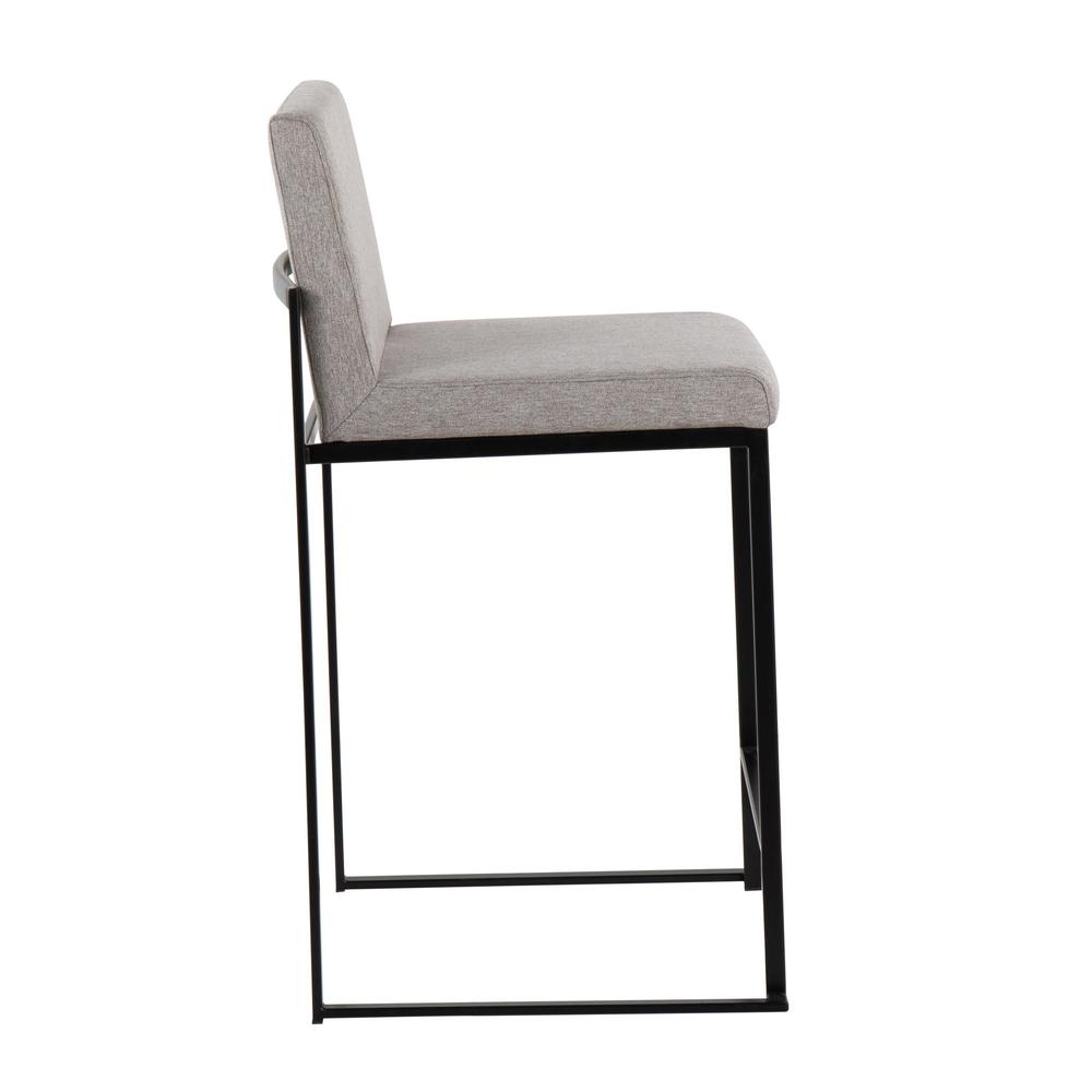 Black Steel, Grey Fabric Fuji High Back Counter Stool - Set of 2. Picture 3