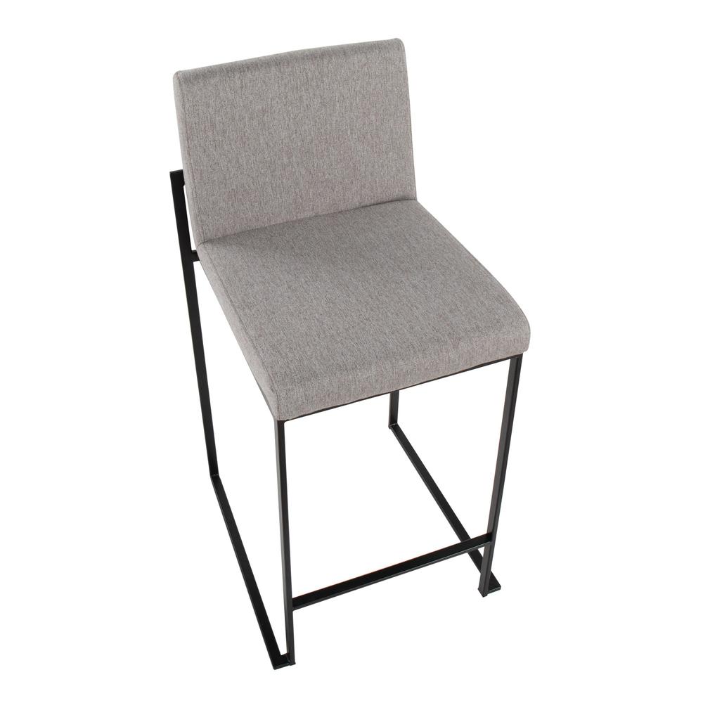 Black Steel, Grey Fabric Fuji High Back Counter Stool - Set of 2. Picture 7