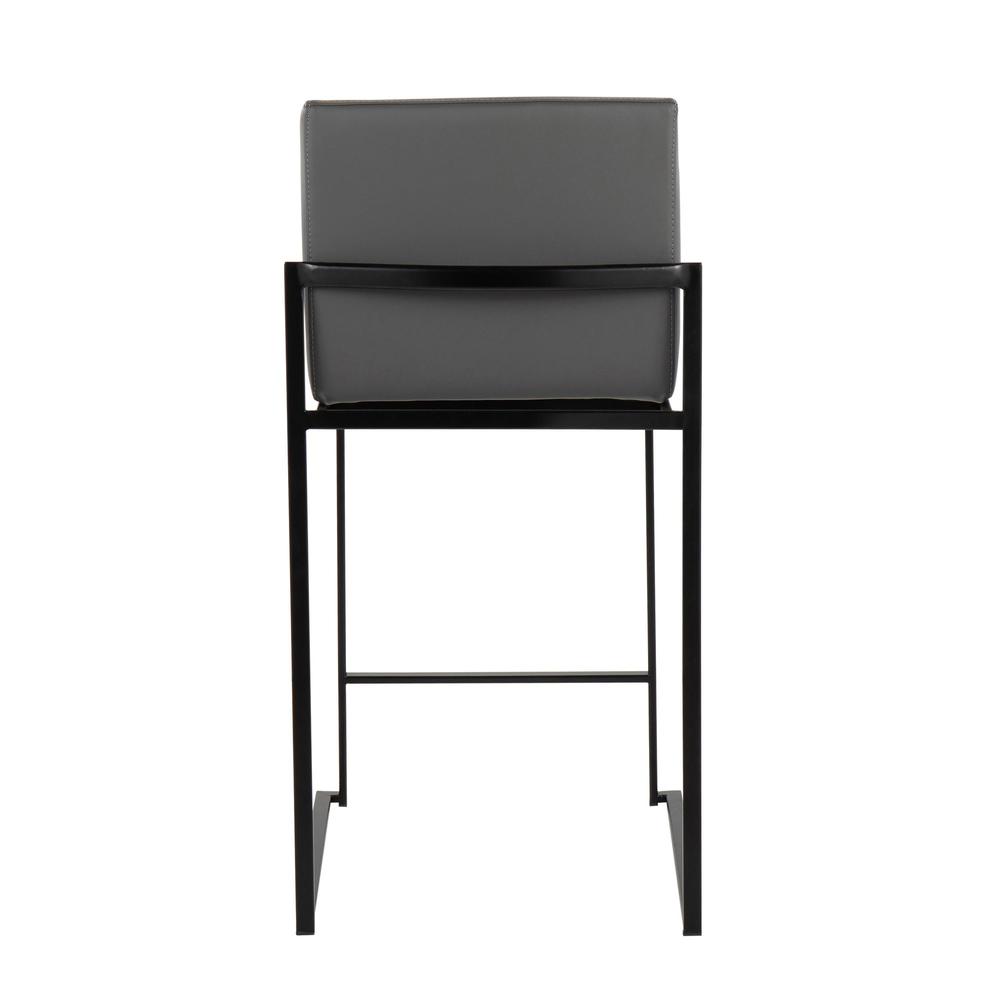 Black Steel, Grey PU Fuji High Back Counter Stool - Set of 2. Picture 5