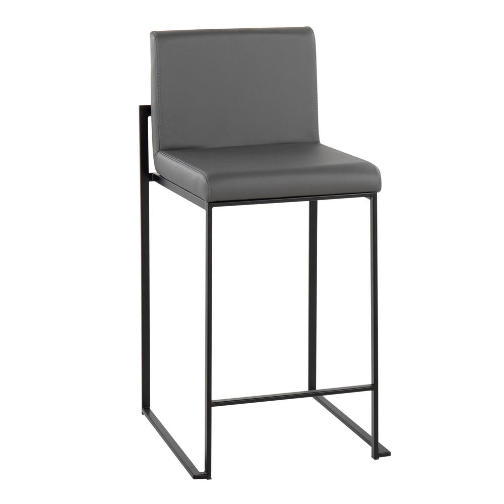 Black Steel, Grey PU Fuji High Back Counter Stool - Set of 2. Picture 2